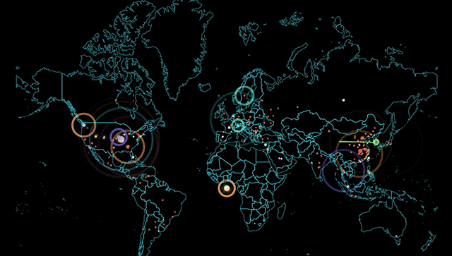 Animated world map of cyber attacks